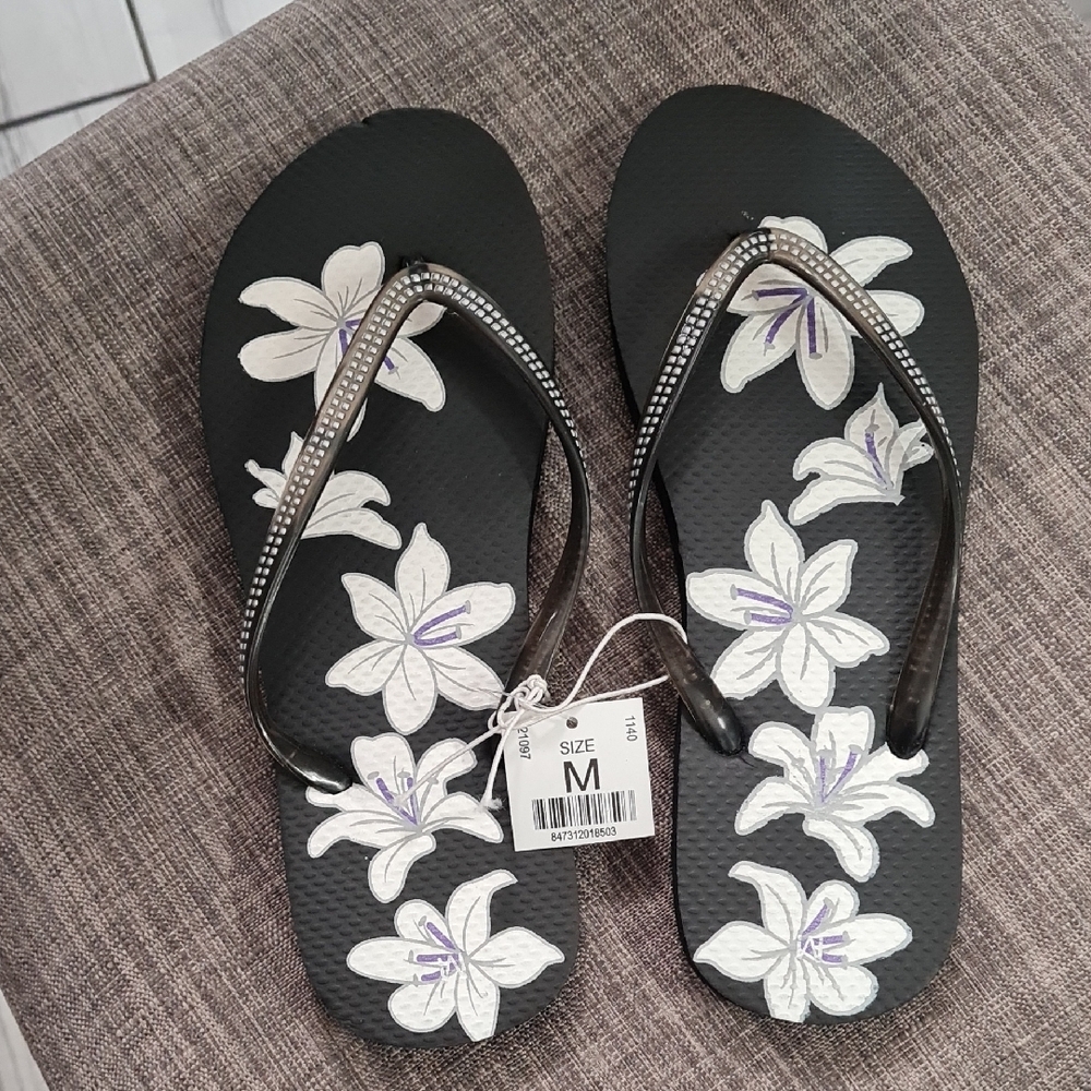 3for$15-Floral Black Flip Flops